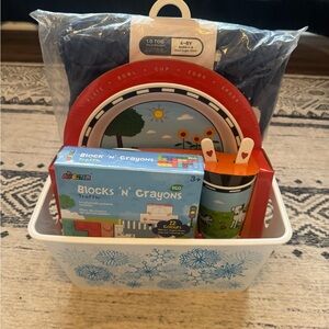 Adena Blocks 'N' Crayons Traffic Set, Ergopouch Sleep Set, JackRabbit Dish Set